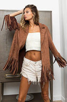 Faux Suede Blazer with Fringed Hem