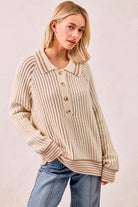 Half Button Ribbed Two Tone Sweater
