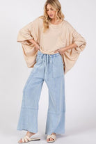 Waffle Textured Wide Leg Mineral Washed Pants