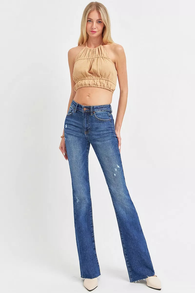 Distressed Mid Rise Flare Jeans