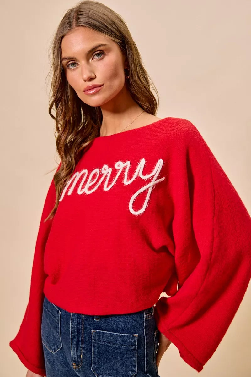 Merry Tinsel Lettering Christmas Sweater