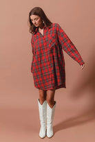 Christmas Plaid Button Up Shirt Dress