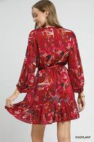 Ruffled Hem Printed Balloon Sleeve Dress