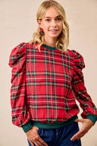 Plaid Exaggerated Shoulder Top