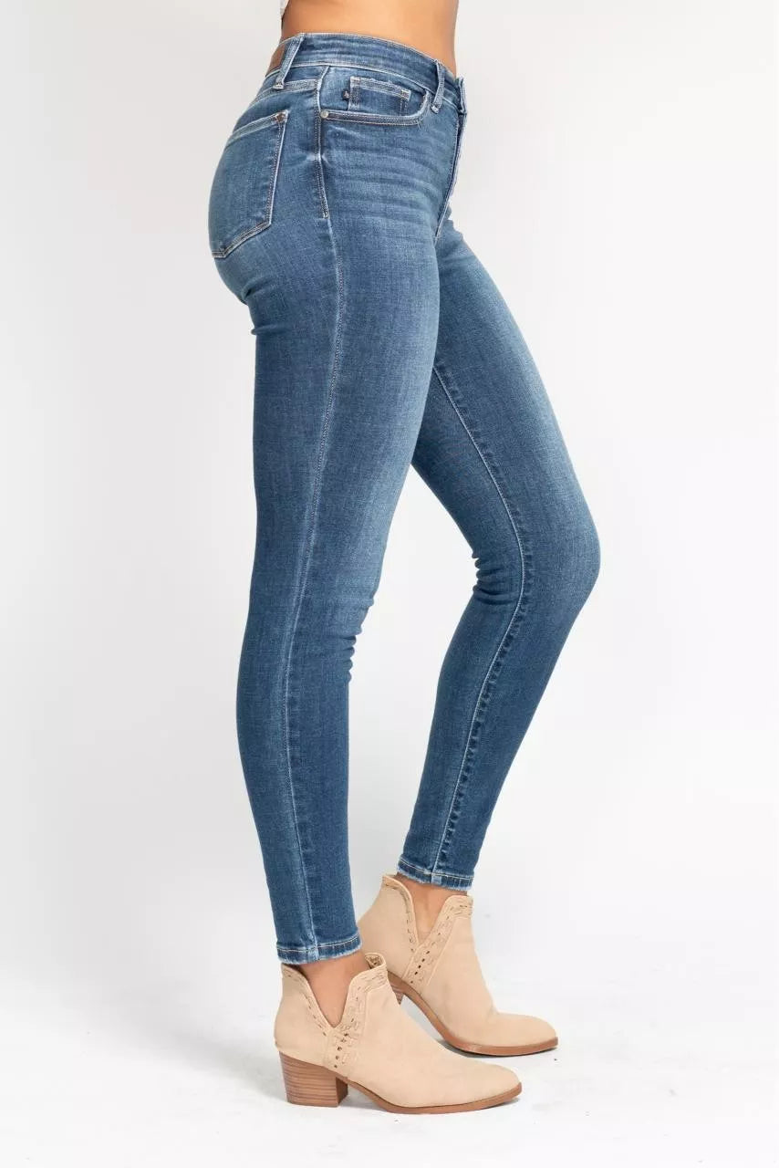 High Rise Button Fly Skinny Jeans