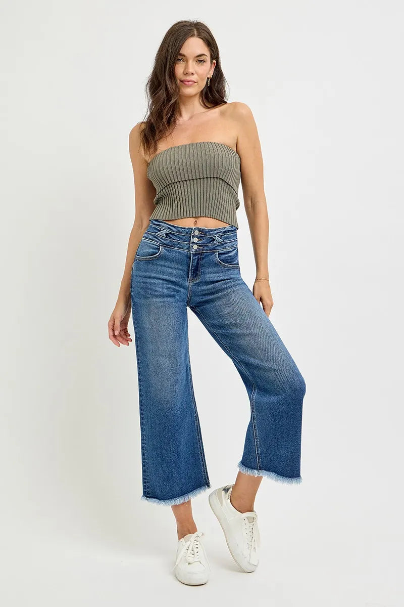 High Rise Crop Wide Leg Jeans