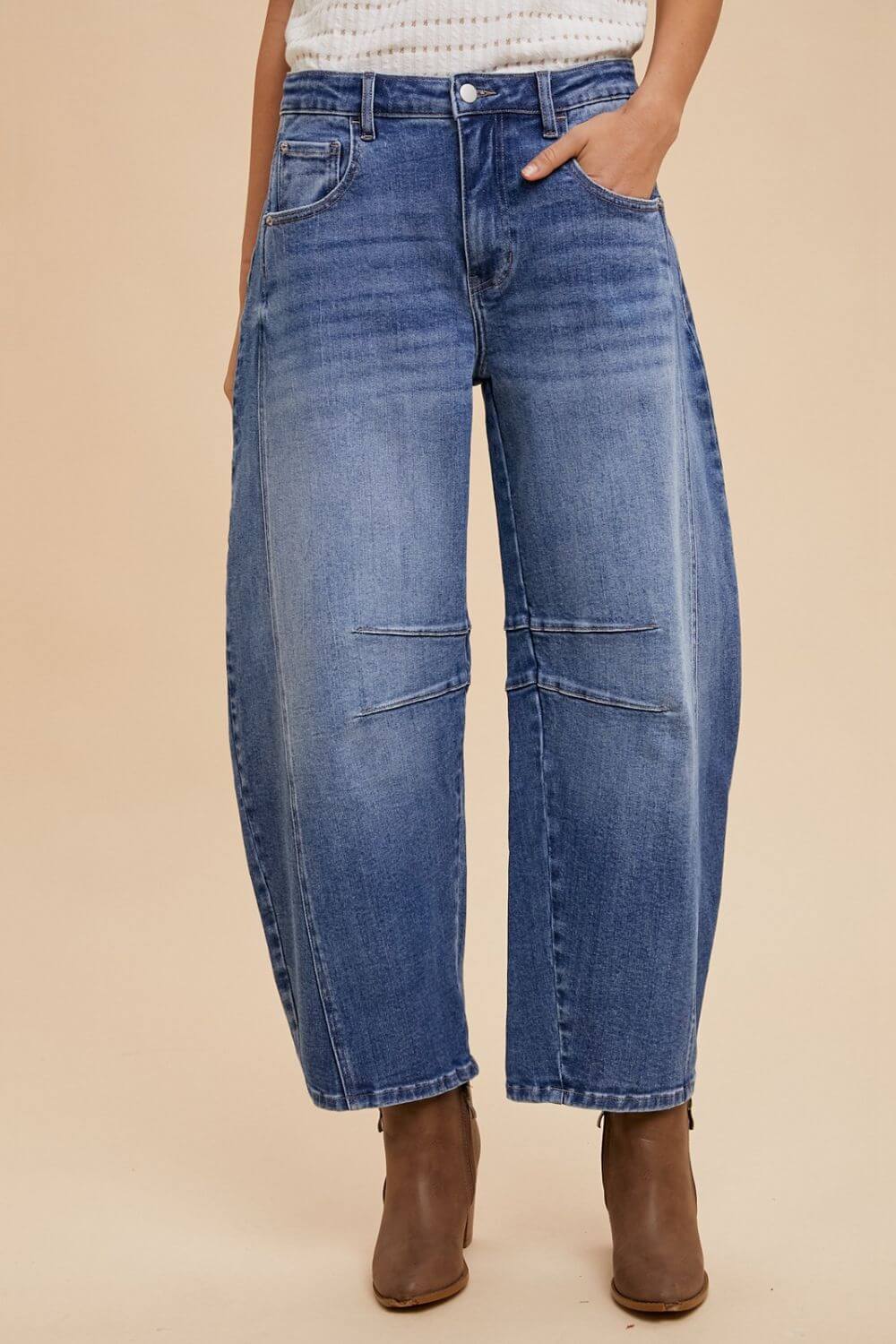 Mid Rise Barrel Leg Jeans