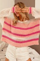 BiBi Hollow Out Yoke Detail Striped Sweater