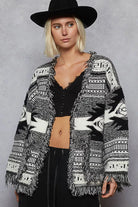 Open Front Geometric Print Cardigan