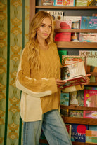 BiBi Cable Knit With Hacci Combo Sweater With Uneven Hem Detail