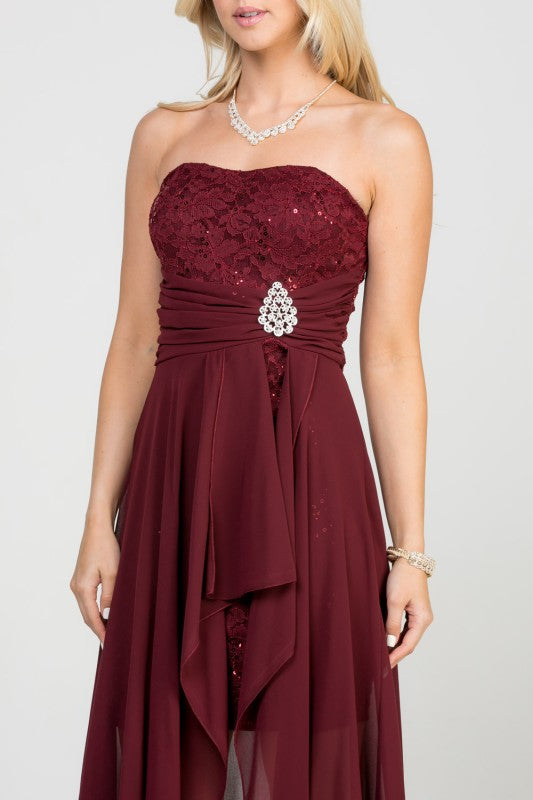 High Low Chiffon/Lace Strapless Dress