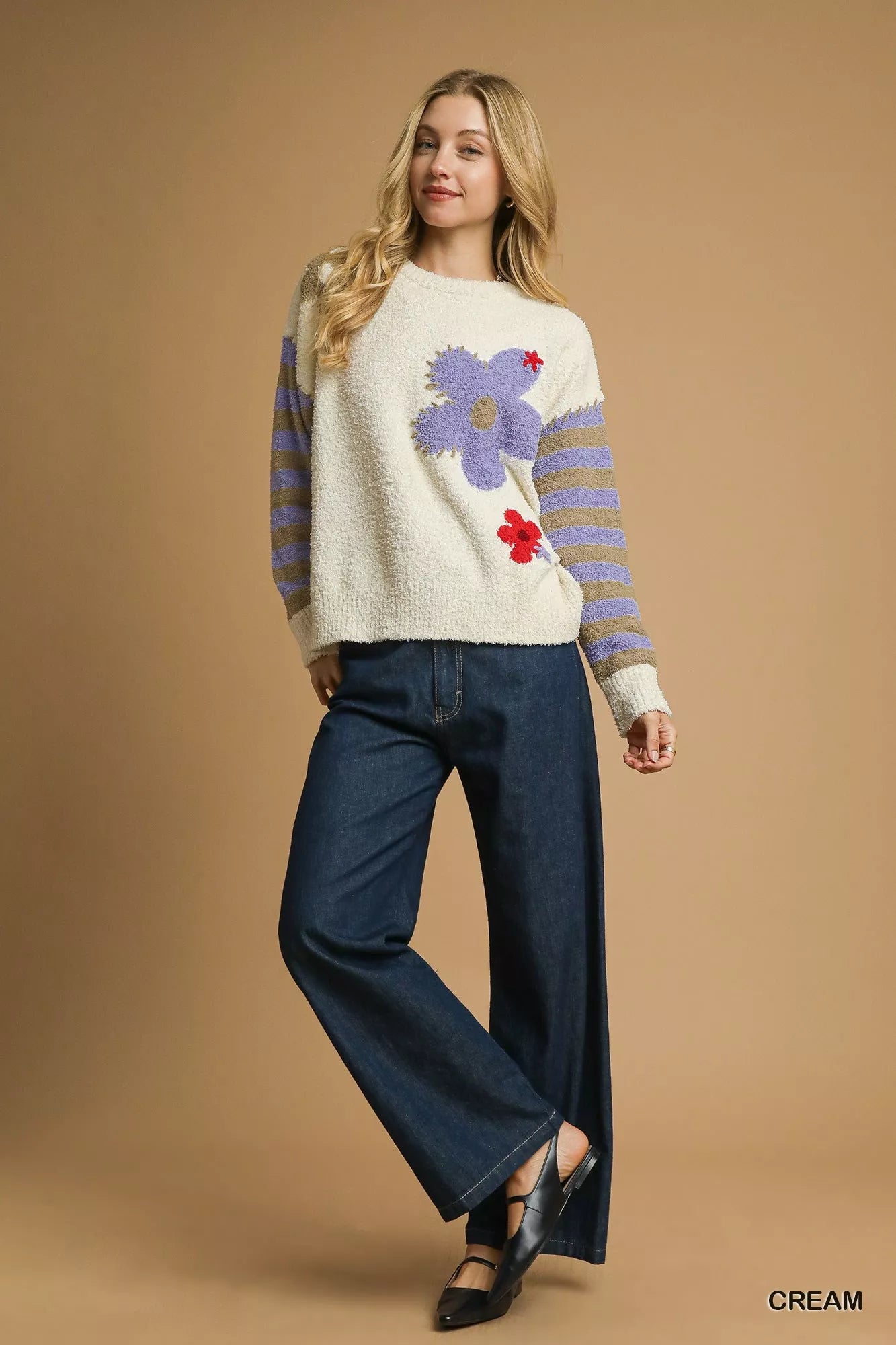 Flower Jacquard Striped Sweater
