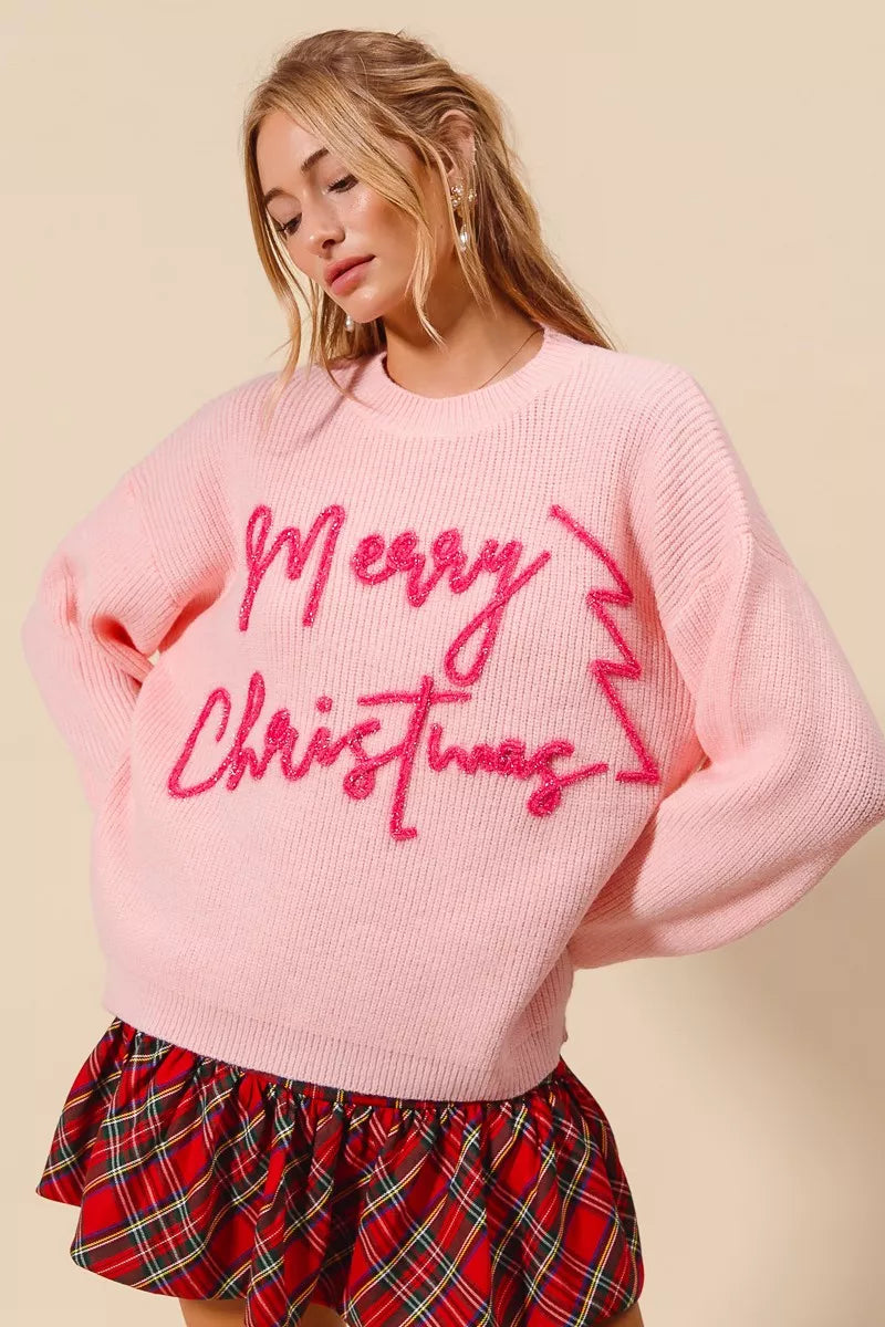 SO ME Merry Christmas Tinsel Lettering Sweater
