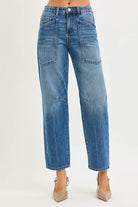 4 Way Stretch Mid Rise Barrel Jeans