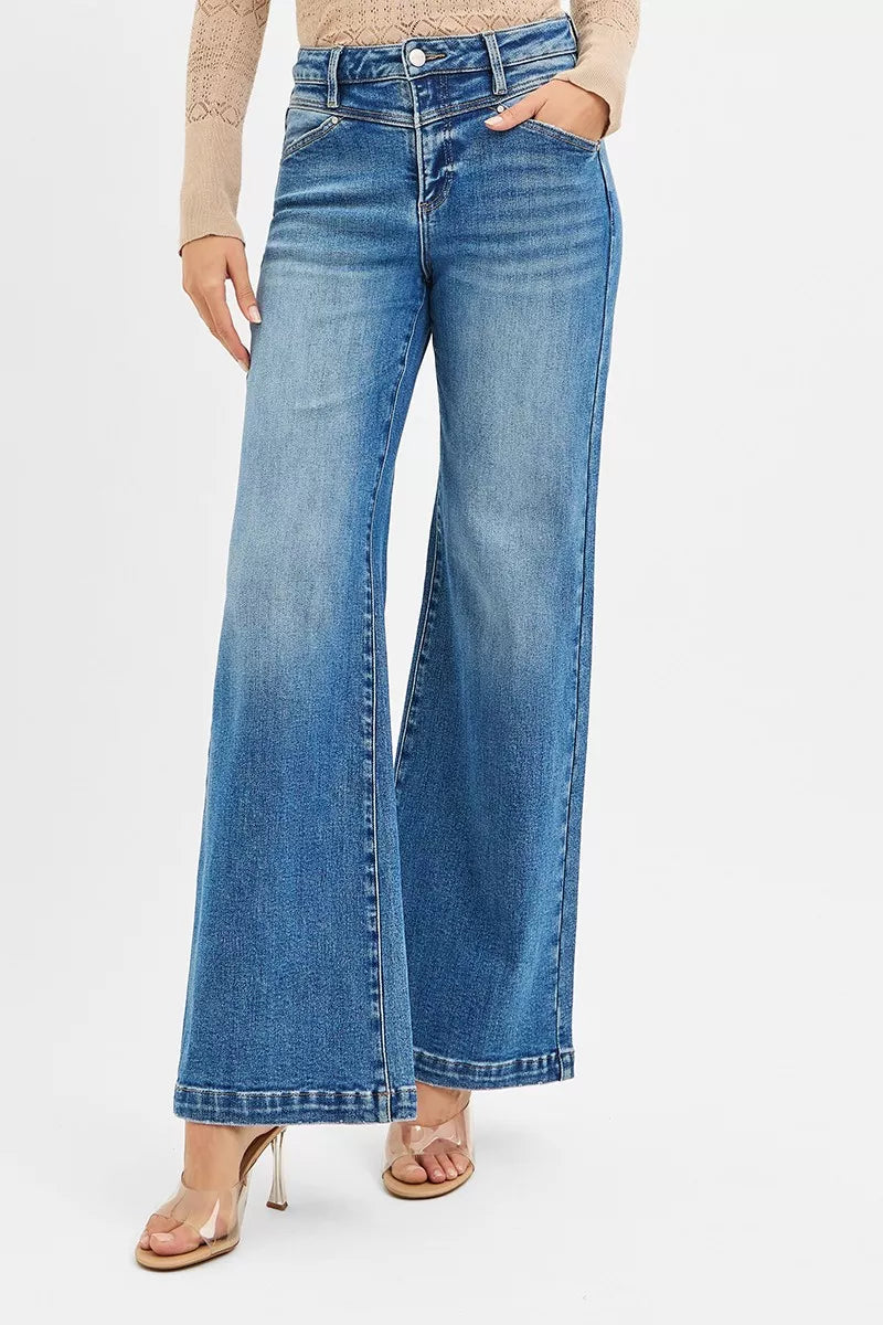 High Rise Wide Leg Jeans w/Front Yoke