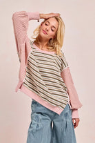 Striped Top With Cut Edge And Reverse Outseam