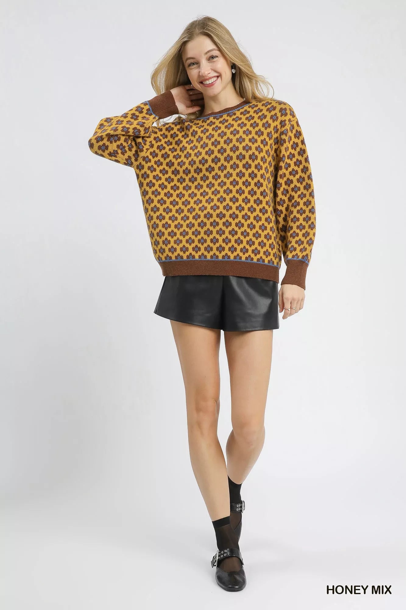 Abstract Print Crew Neck Sweater