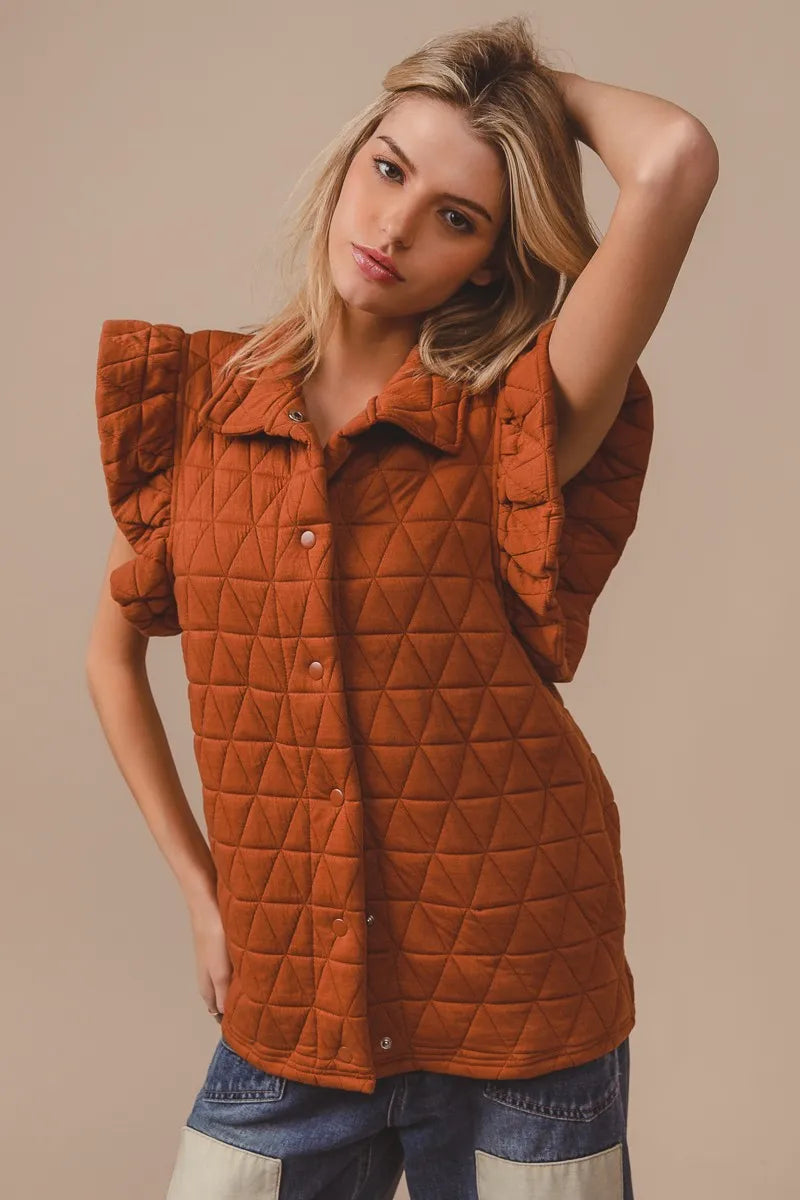Quilted Knit Ruffle Sleeve Vest