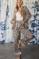 Leopard Colorblock Stripe Edge Pajama Set
