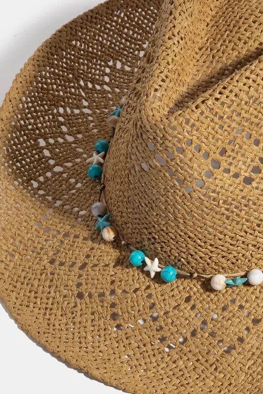 Beads Strap Western Straw Hat