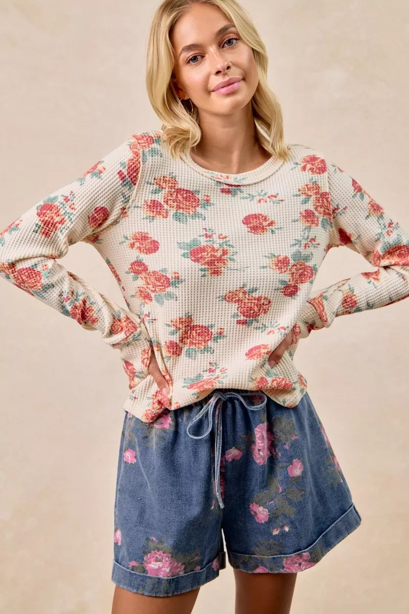 Floral Washed Waffle Thermal Top