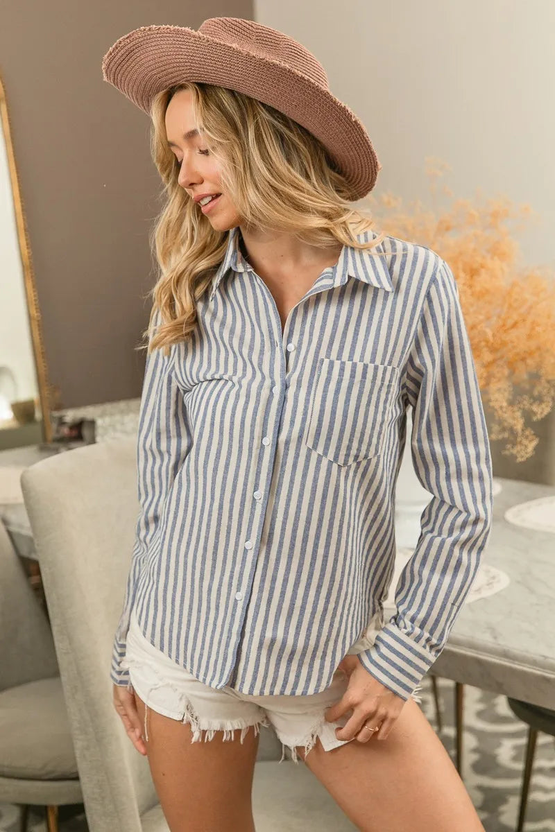 BiBi Lurex Linen Stripe Shirt Button Down Top