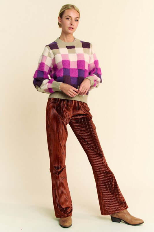 Elastic Waist Knit Flare Pants