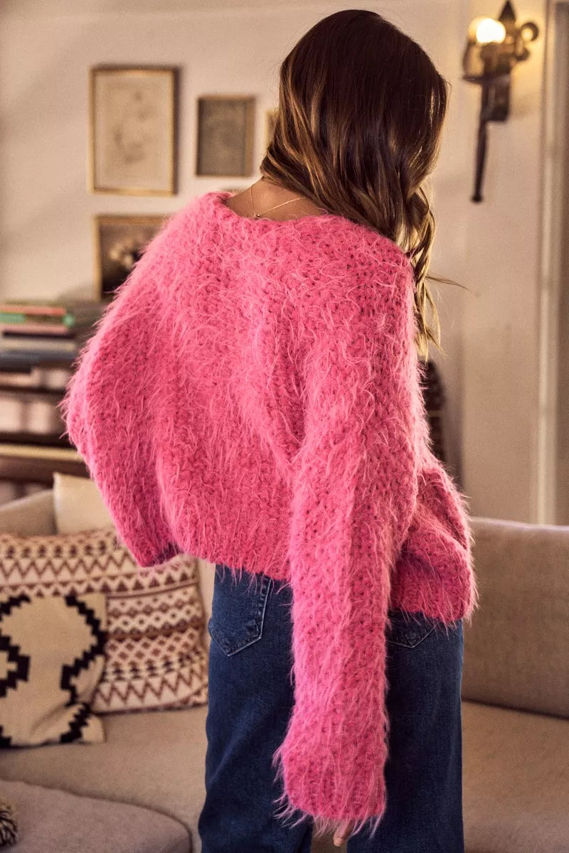 SO ME Soft Touch Hairy Loose Fit Cozy Sweater Cardigan