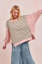 Striped Top With Cut Edge And Reverse Outseam