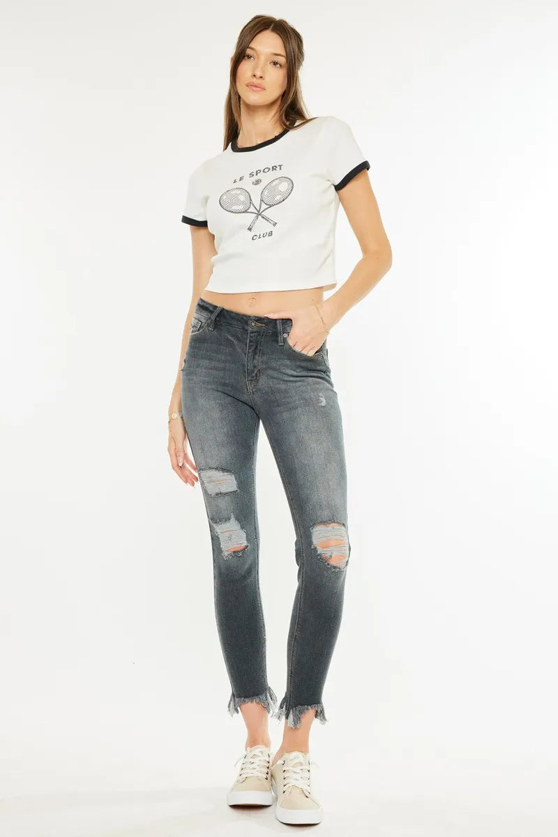 High Rise Distressed Ankle Skinny Jeans