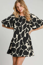 Abstract Print Puff Sleeve Dress