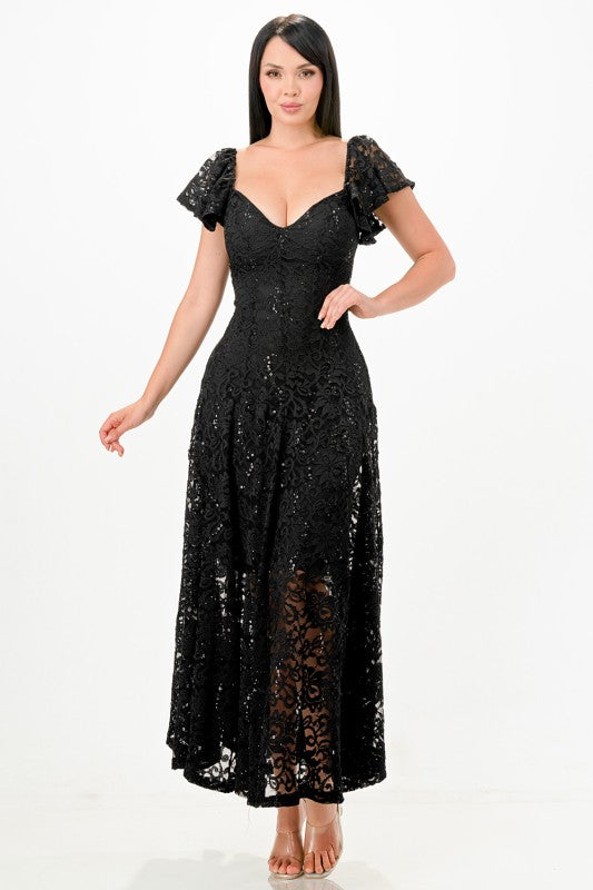 Butterfly Sleeve Lace Maxi Dress