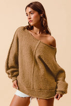 Loose Fit Exposed Seam Slouchy Boucle Sweater