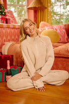 Rib Textured Knit Collared Top with Zip Up