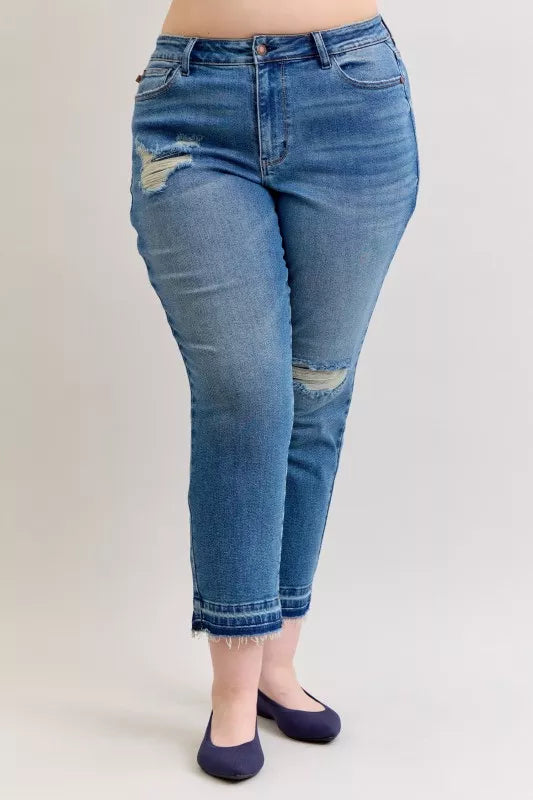 Mid Rise Boyfriend Destroy Release Hem Jeans