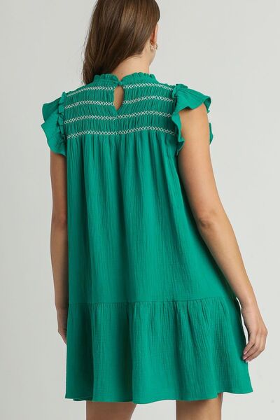 Smocked Contrast Stitching Ruffle Dress