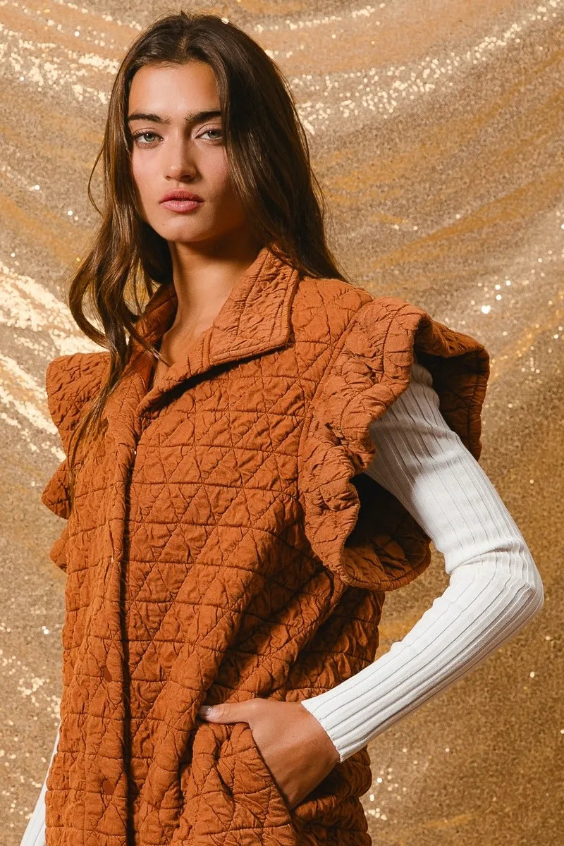 Quilted Knit Ruffle Sleeve Vest