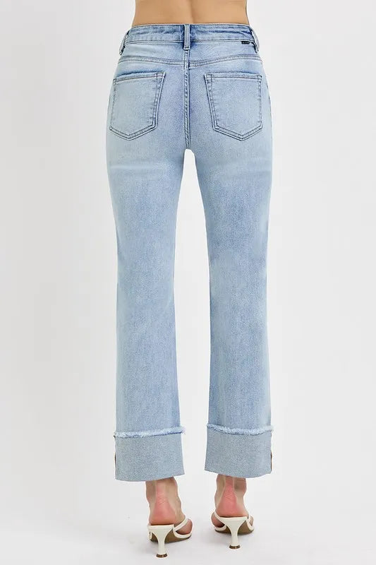 RISEN High Rise Straight Cuffed Relaxed Jeans