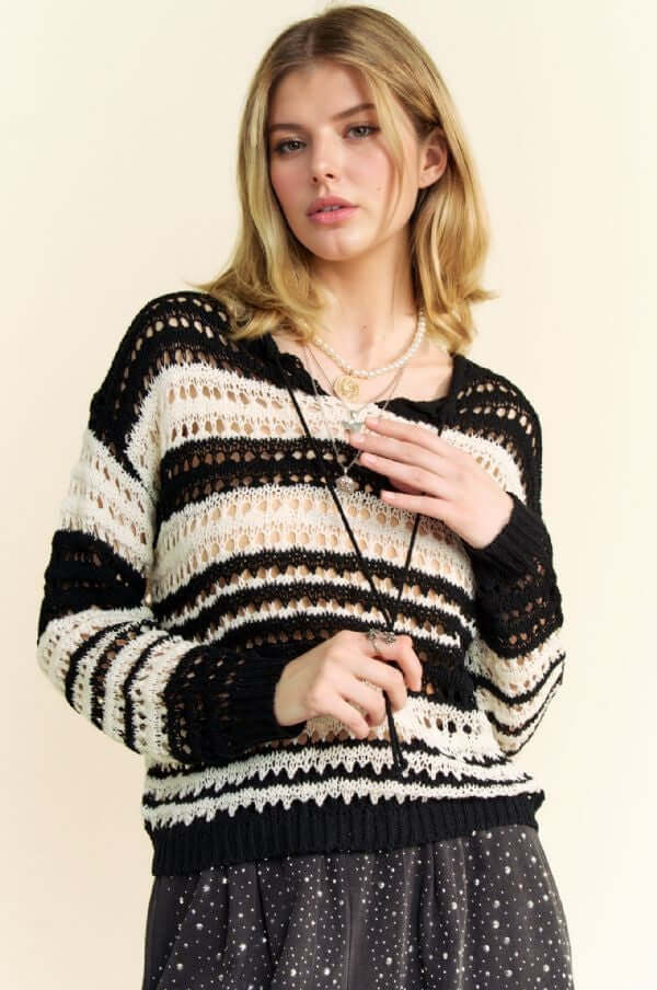 Contrast Striped Crochet Knit Cover Up