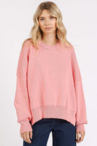 Side Slit Round Neck Drop Shoulder Sweater