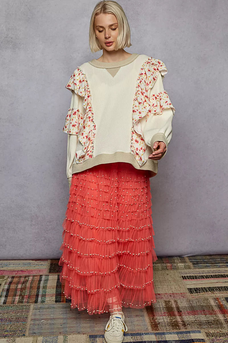 Sweater with Floral Ruffle Detail