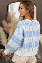 Hashtag Grid Textured V-Neck Sweater