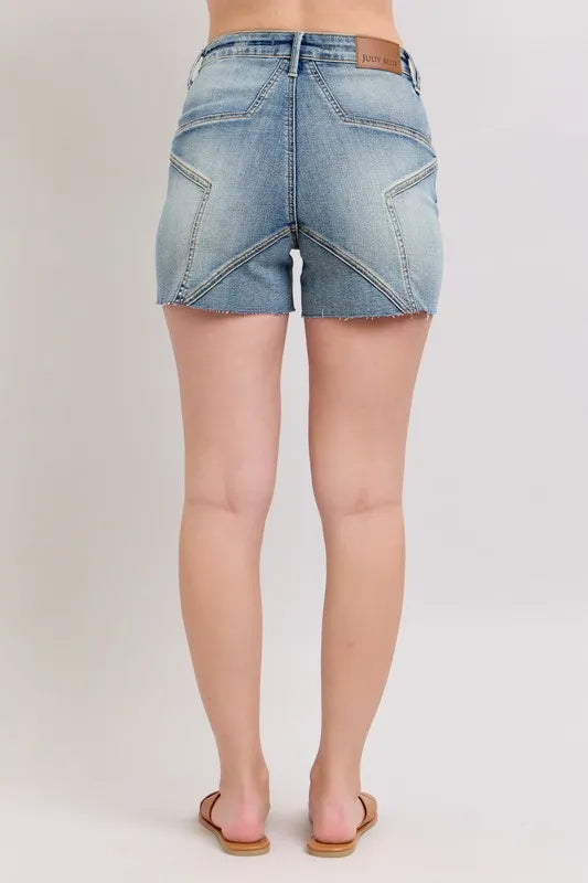Judy Blue High Waist Star Seam Detail Denim Shorts