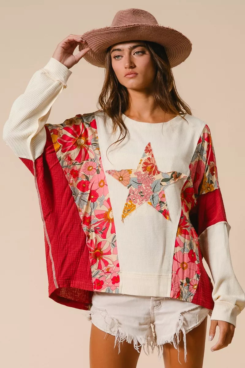 Floral Star Patch Sweatshirt
