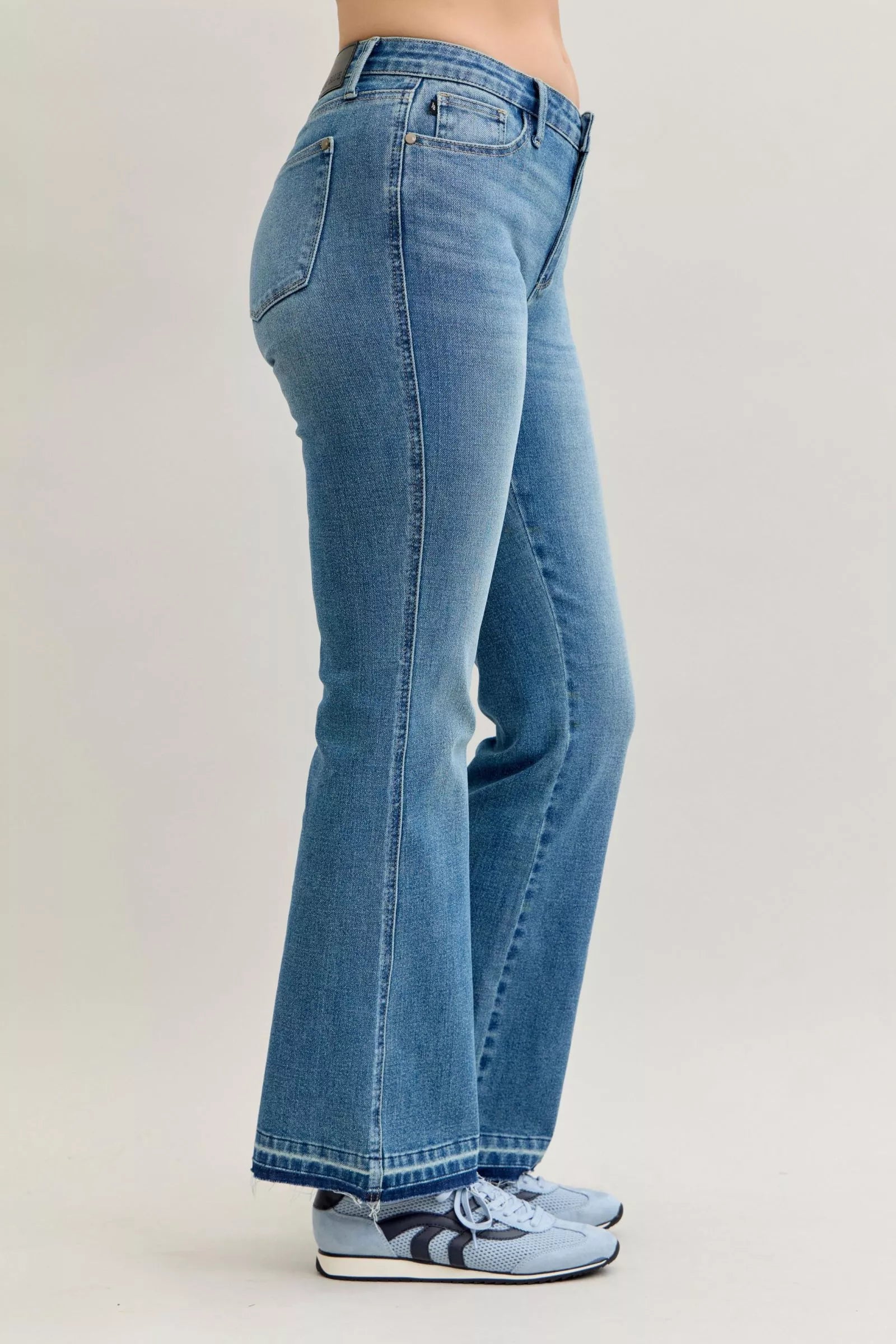 Mid Rise Slim Bootcut Tummy Control Release Hem Jeans