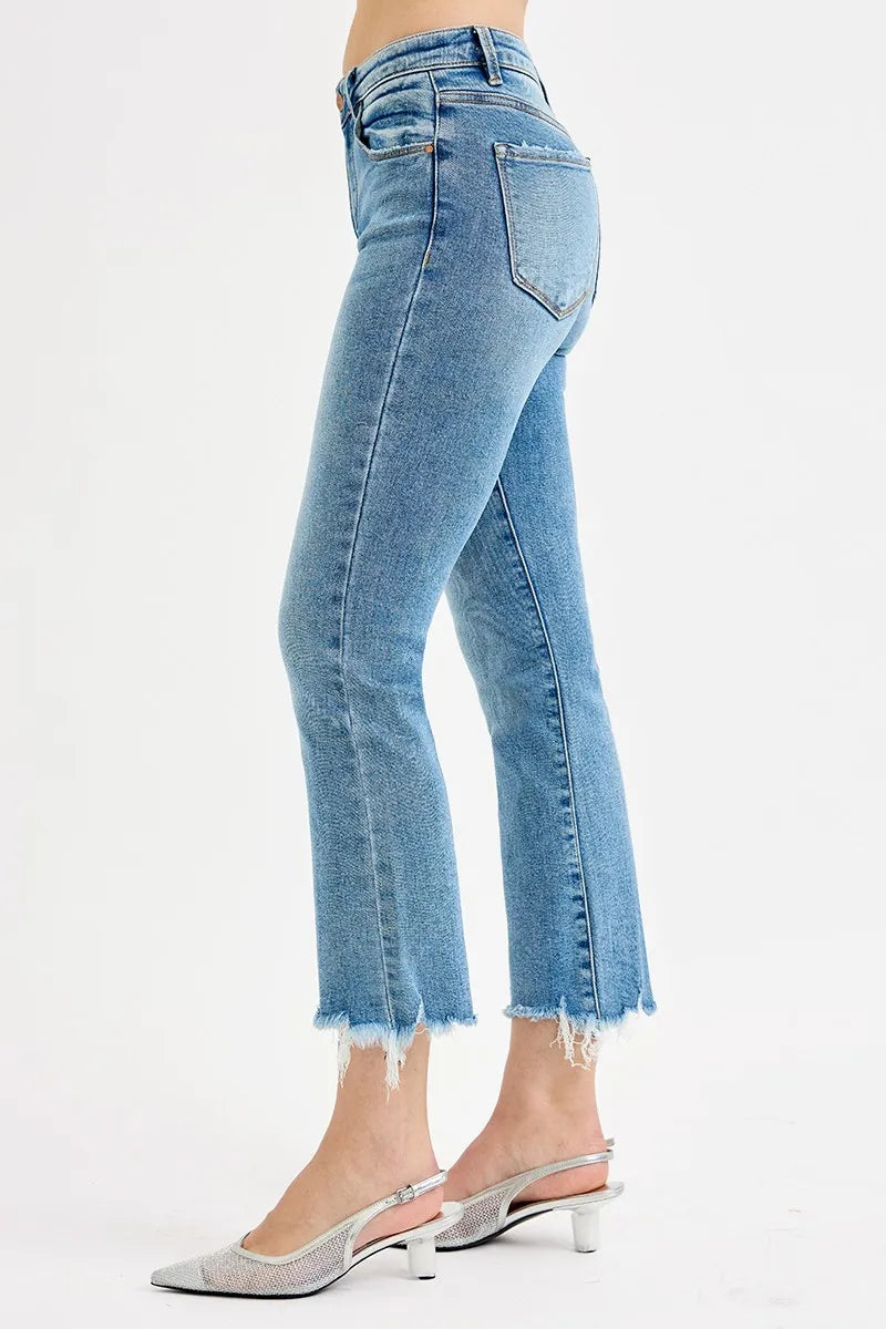 Mid Rise Crop Straight Slim Jeans