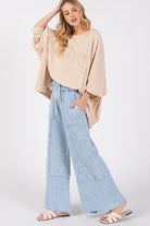 Waffle Textured Wide Leg Mineral Washed Pants