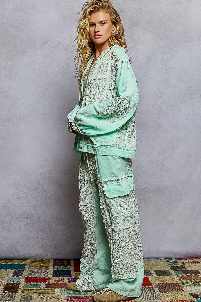 Exposed Seam Button Down Hooded Jacket