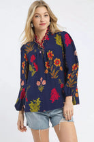 Floral Blouse with Scalloped Neckline