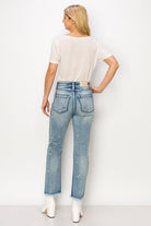 High Rise Distressed Straight Jeans